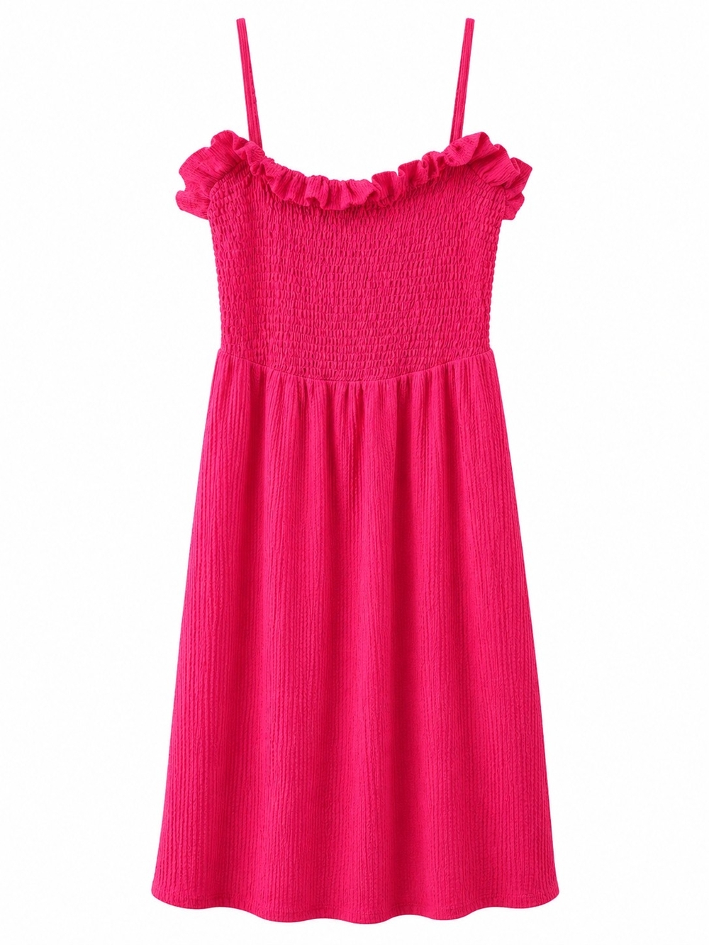 H&M Hot Pink Smocked Midi Dress with Ruffle Neckline Sz XXL